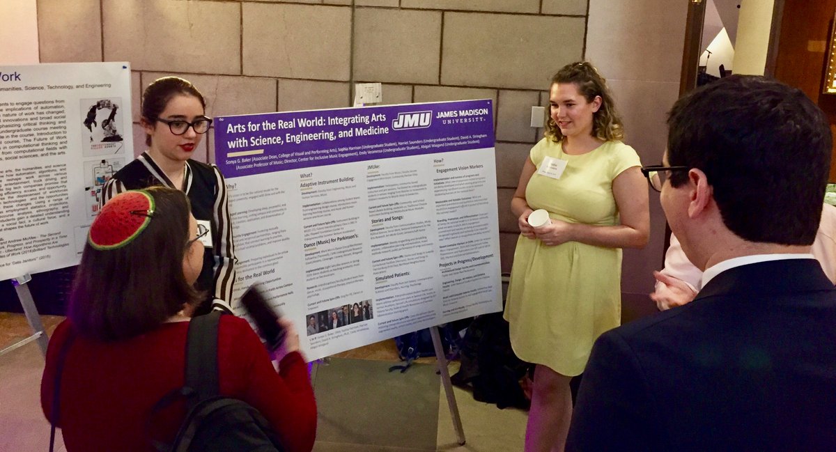 JMUArts's tweet photo. CVPA associate dean Sonya Baker, music faculty member @davidstringham and @JMU undergraduate music majors @soapybubbles99, @hattieacademic, @emilyveramessa &amp; @abbywineguard presented @ Friday's National Convening of Arts, Humanities, and STEMM in Higher Education in D.C.! https://t.co/oBlOv0ZMFq