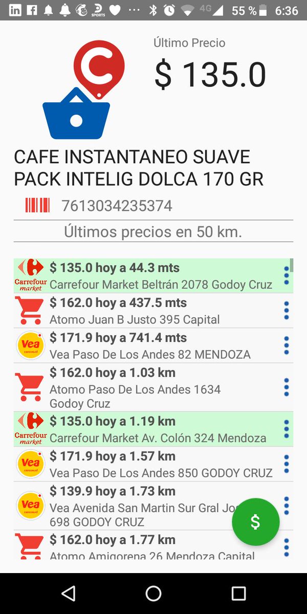 La_Jelen_'s tweet image. #comprando una app de gran utilidad. El mismo producto y un abanico de precios acá nomás.
#carrefour #jumbo #vea #atomo 
Gracias @leitoruiz x el dato.