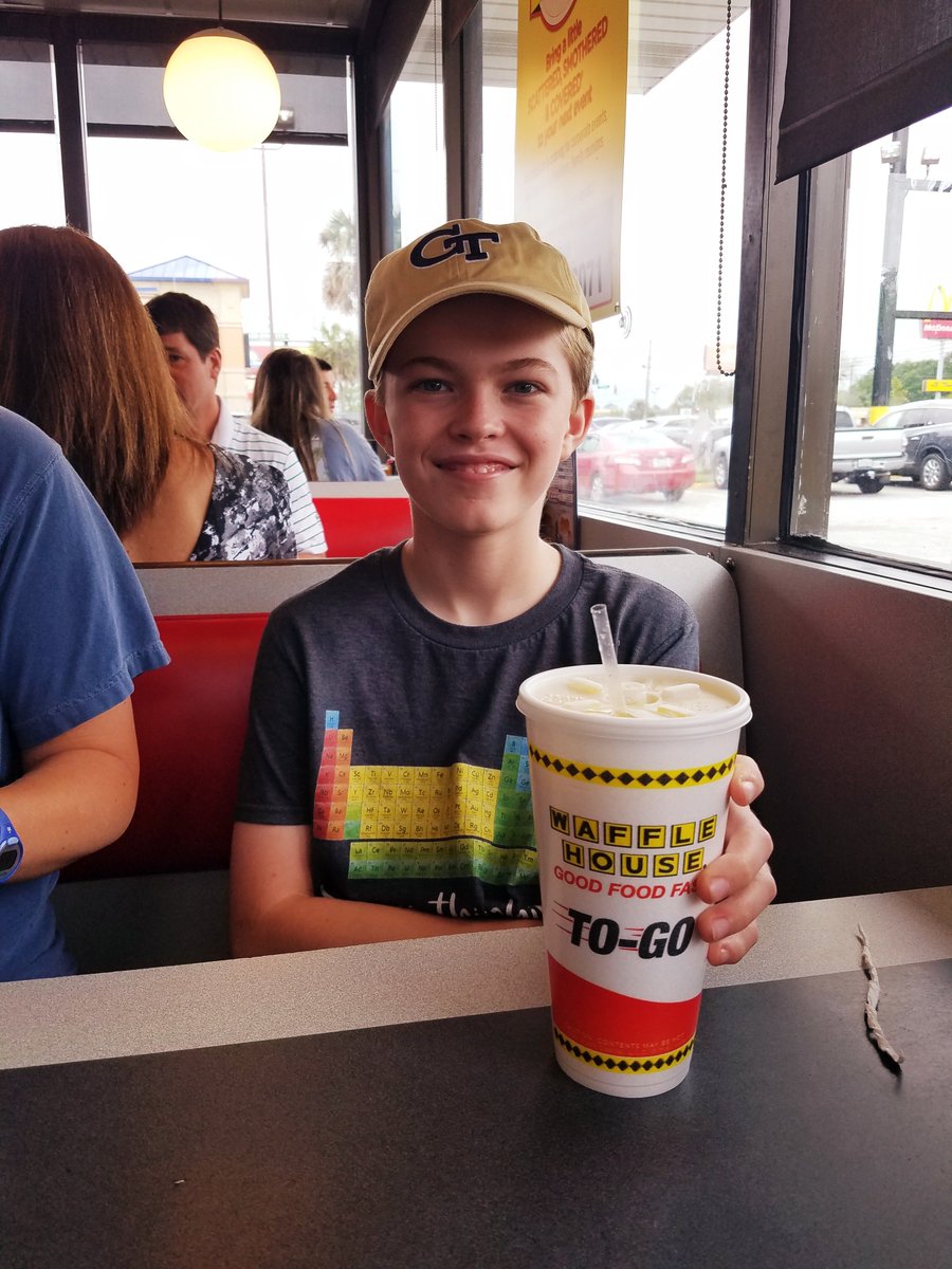 DrMilesGA's tweet photo. This youngster's looking forward to the Spring Game at GT and more breakfasts at WH! @CoachCollins @WaffleHouse @GeorgiaTechFB https://t.co/qT13Srz8ma