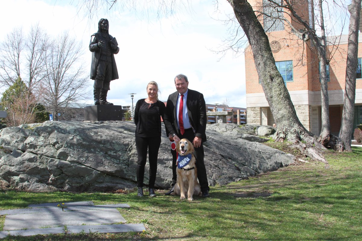 RWUJour's tweet photo. Meet the First Family @myrwu Needs Now! The newshounds in the @RWUJour program extend a warm welcome to @YMiaoulis @heidi_maes24 and First Pup (aka Good Boy) @RWUFletcher https://t.co/HptD7v4WKw