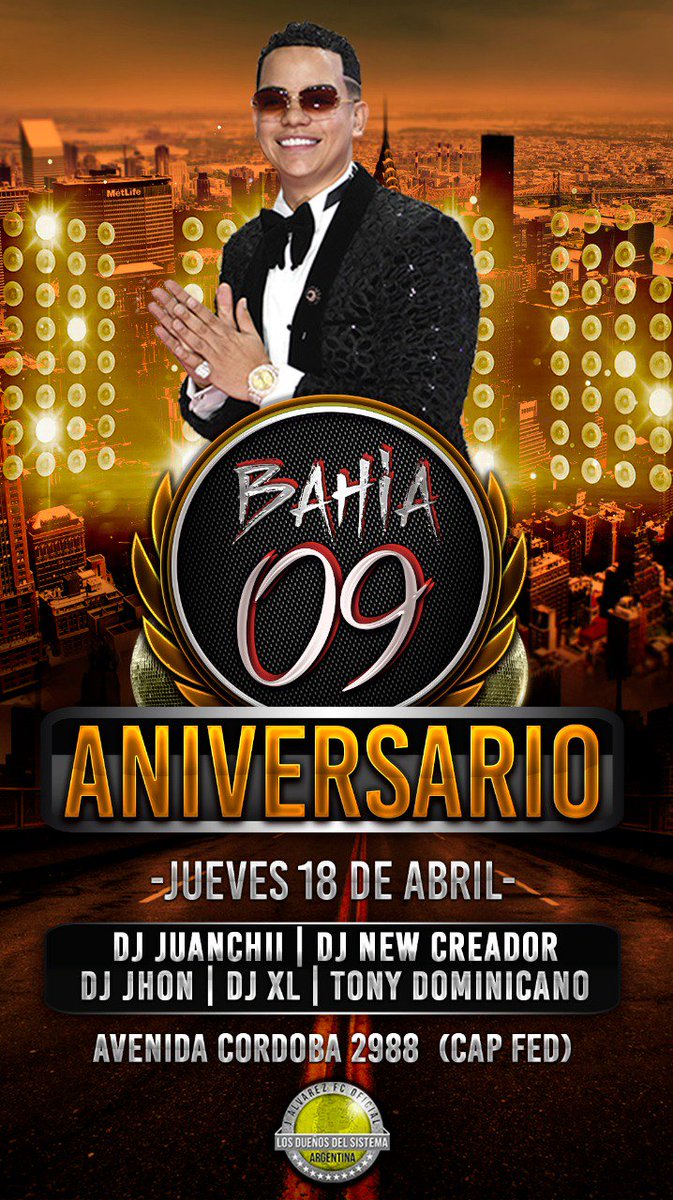 JAlvarezFC_Arg's tweet photo. Este Jueves 18 de Abril (Preferiado) es el 9° Aniversario de BAHIA CLUB 🌴
Especial noche de Reggaeton Old School 
TICKETS: 
Chicas Gratis h/ 2 AM💄👠
Hombres $150 con consumicion 🍻
Los Esperamos en Av. Cordoba 2988 - Almagro
Invita FC: @JAlvarezFC_Arg
 @JuanchiiDJ #9añosdeBahia https://t.co/Mt7AoBQH1Z