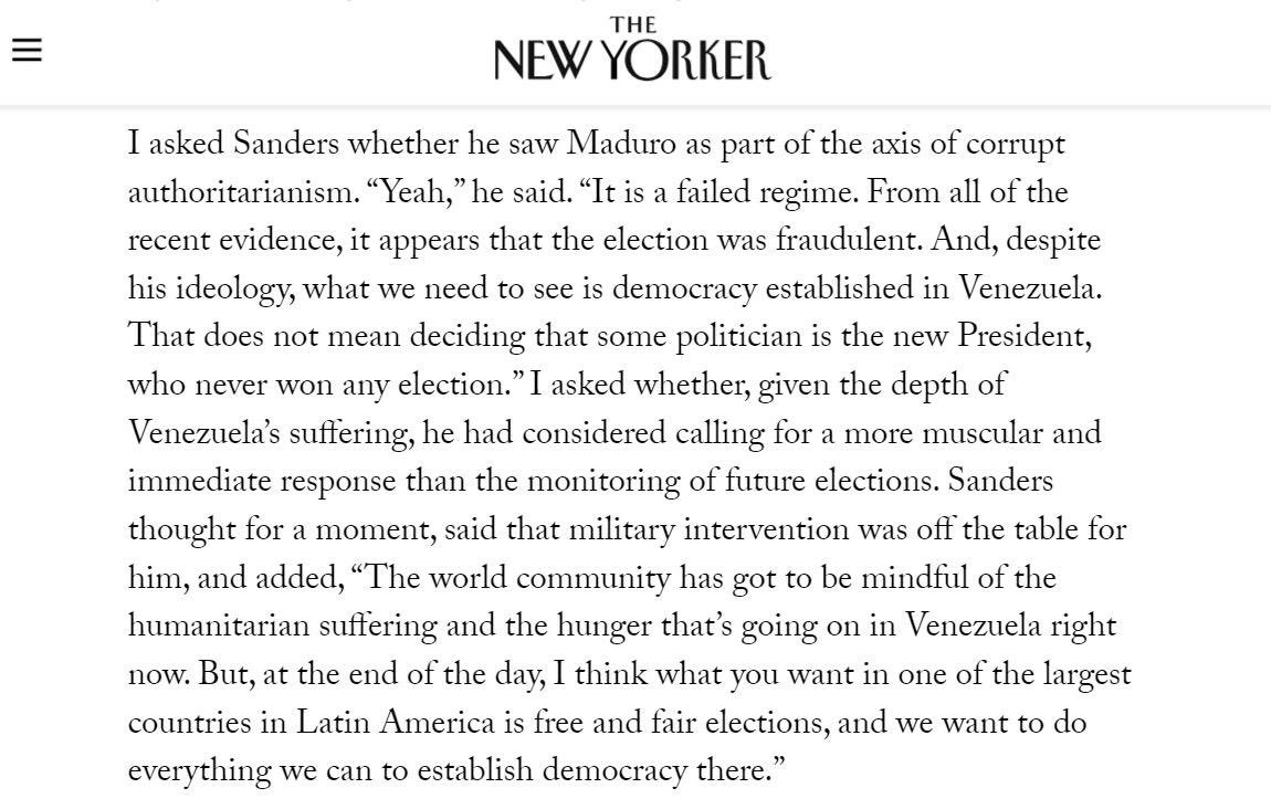 venanalysis's tweet photo. .@SenSanders doubles down on his particular brand of “progressive imperialism,” repeating CIA talking points re Venezuela’s internationally monitored 2018 election &amp; refusing to denounce murderous sanctions. Buttresses conventional wisdom among Democrats: https://t.co/xXuIdyObQD https://t.co/40oaLiFeRy