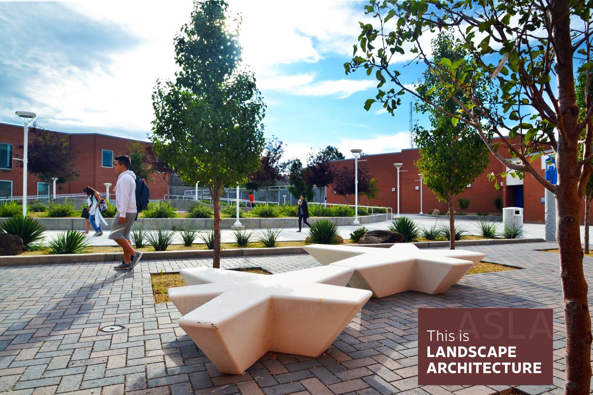 NMASLA's tweet image. This courtyard at @cnmonline designed by @mrwmlandarch navigates eight different finish floor elevations. The outdoor space strengthens the interaction between the plaza and adjacent buildings #wlam2019 #sitedesign  #thisislandscapearchitecture #landarch #landscapeforms