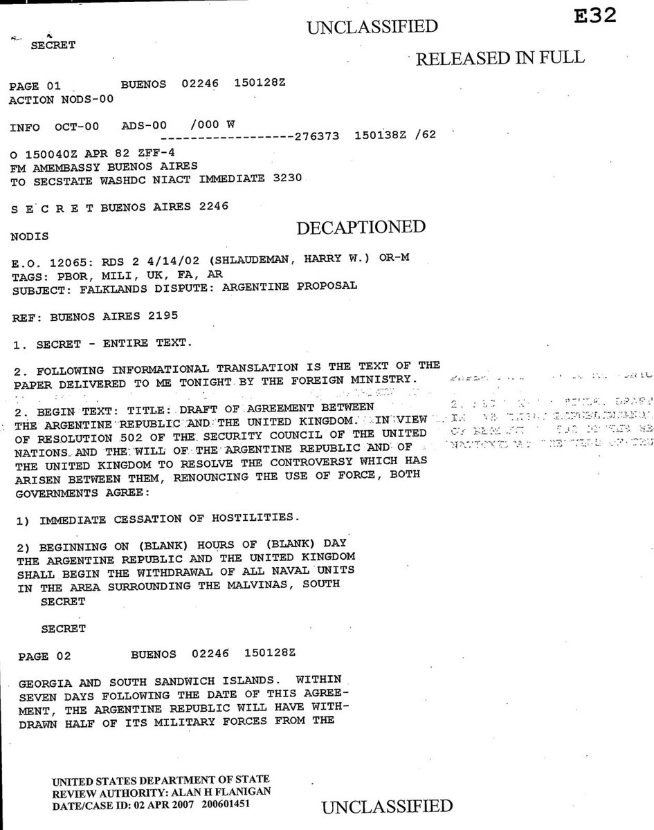 The crucial bit of this document: "The Argentine flag shall continue to fly over the Islands" That wasn’t going to be acceptable to the UK