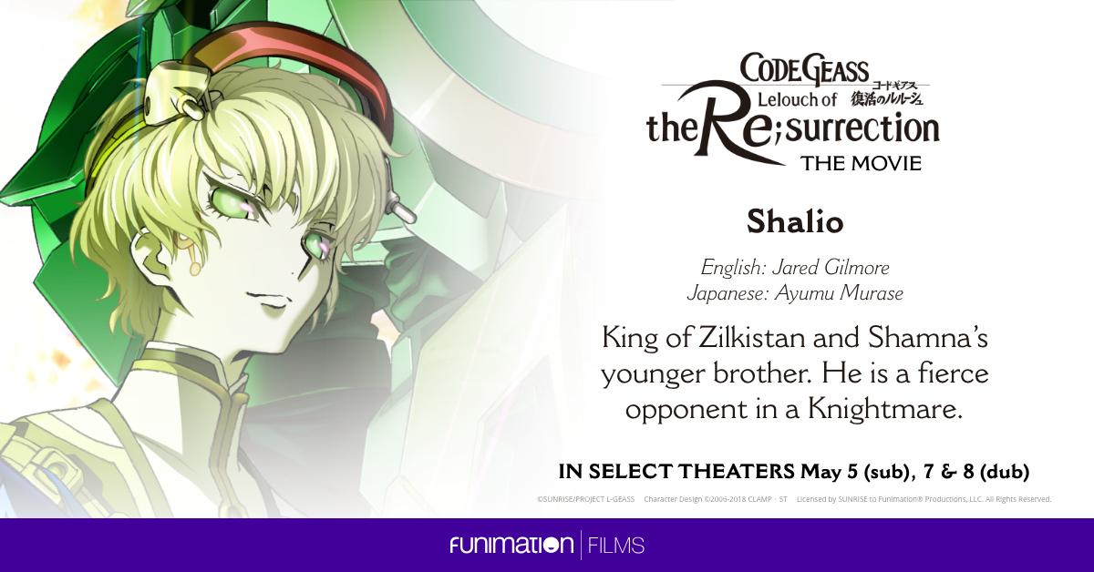 Funimation Also Meet Some Of The New Characters In Code Geass Lelouch Of The Re Surrection Shamna Aboutelizabethm And Shalio Jared Gilmore What S Their Role In This World That Lelouch Sacrificed Himself To