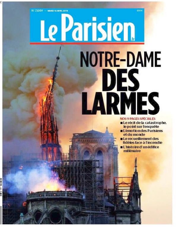 [9/11] Los principales periódicos franceses muestran en sus portadas su pesar por el incendio de Notre Dame bit.ly/2KCUV1f