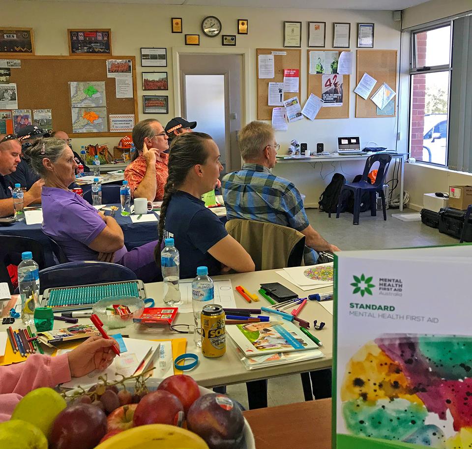 SASEStraining's tweet image. Mental Health First Aid (MHFA) training provides our volunteers with the knowledge and skills to deal with a mental health problem and enables them to make a positive contribution to their communities. Strathalbyn SES volunteers participated in the MHFA course on the weekend.