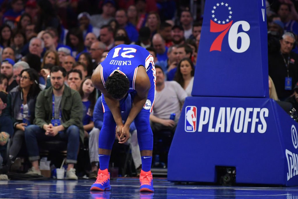 BR_NBA's tweet photo. Joel Embiid will be a game-time decision with knee soreness for Game 2 vs. Brooklyn tonight. https://t.co/1mmuPUSLYv