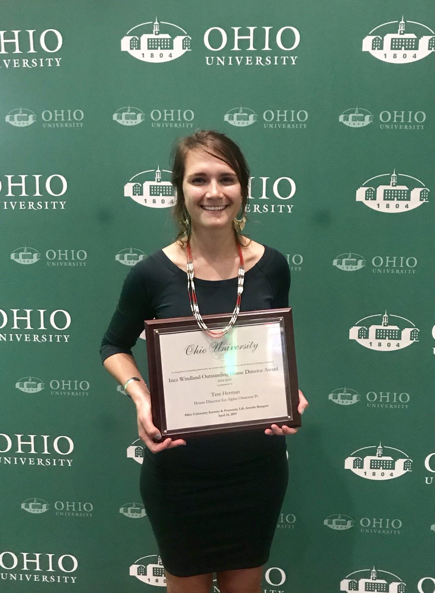 OhioGreekLife's tweet photo. Congratulations to the Inez Windland Oustanding House Director winner Tess Herman at @AOIIatOU https://t.co/wV9Jm1FOZB