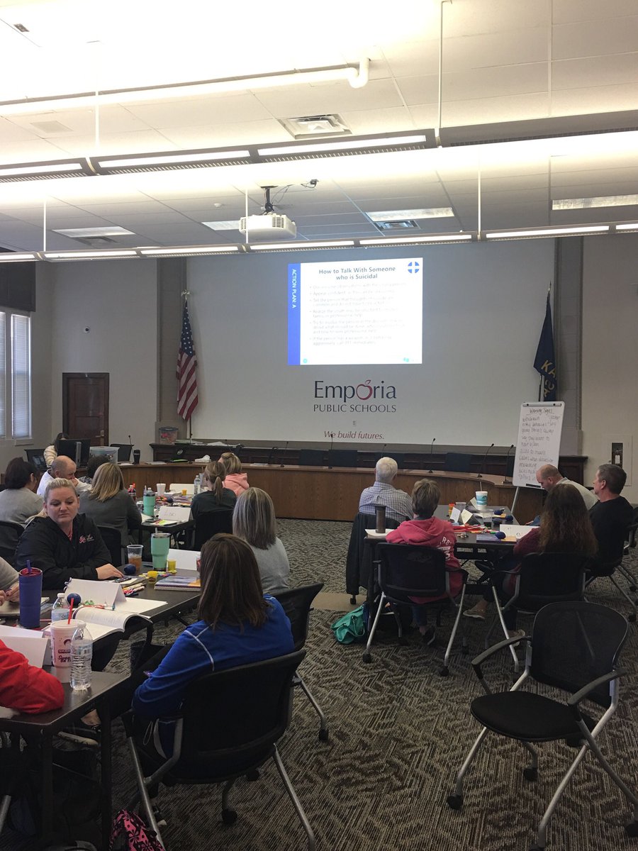 trevorm3833's tweet photo. Emporia High staff received training in Mental Health First Aide today by @CrossWindsKS. Great information to help us support the students we serve! @EmporiaSpartans https://t.co/v7gq6AmIoM