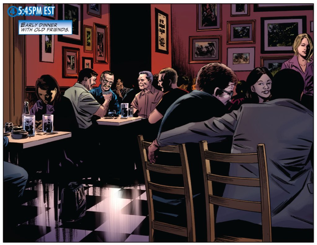 This is unrelated to the foreshadowing in Hickman's "Fantastic Four", but the panel was particularly bittersweet on reread.Stan and Jack.(Fantastic Four #584.)