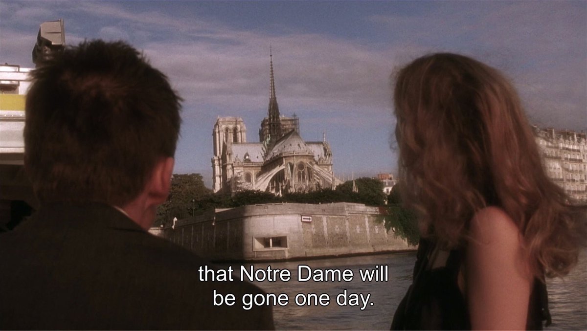 whitewallsme's tweet photo. "But you have to think that Notre Dame will be gone one day.”

Before Sunset (2004) Dir. Richard Linklater https://t.co/tcW07lue9y