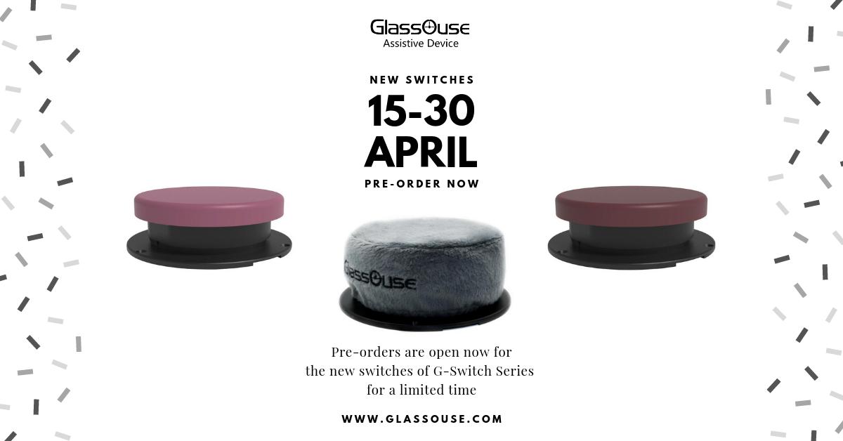 Long awaited new durable adapted switches for the users with less physical control are available on glassouse.com now. Press Switch options with different activation force and Pillow Switch can be ordered with a special discount between 15-30 April! #assistivetech