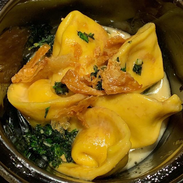 Chefs collaboration dinner by <a href="/chefbryangregg/">Bryan Gregg</a> <a href="/mikesmithlng/">Mike Smithling</a> of <a href="/paramountcc_ny/">ParamountCountryClub</a> and <a href="/tciszak/">Thomas Ciszak</a> @dennisc79 of <a href="/bluemorel/">Blue Morel</a>
——————————
🍴: Foie Gras Tortellini; sherry, chicken skin, mint gremolata .
📍: <a href="/bluemorel/">Blue Morel</a> .
.
.
#foodie #food #foodporn #wanderlust  #… bit.ly/2v3V5UI