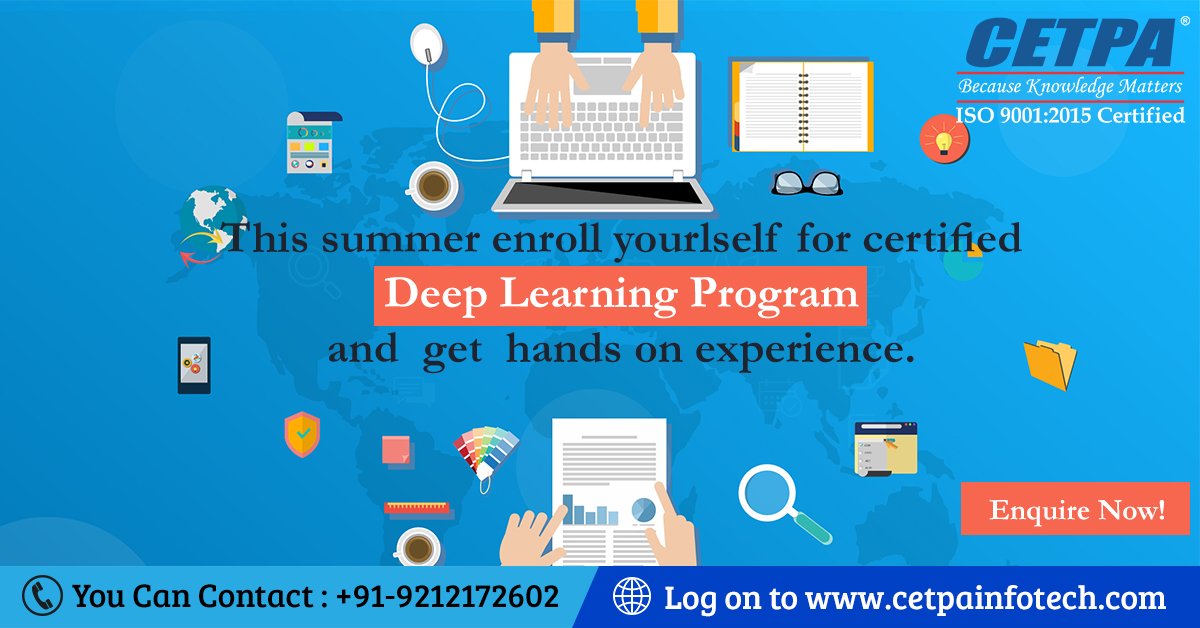 cetpainfo's tweet image. This summer enroll yourself for certified Deep Learning Program and get hands on experience. Enquire Now!
bit.ly/2UkEExq
#DeepLearning #Deeplearningcourse #Deeplearningcompany #Deeplearningtraininginstitute #Cetpainfotech