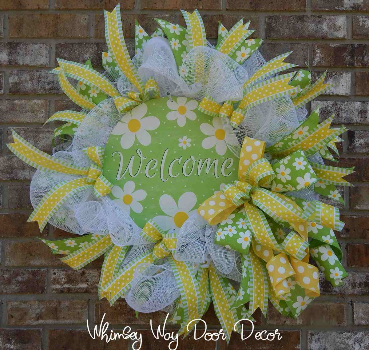 Summer Everyday Deco Mesh Door Wreath Daisy Spring Flower Wreath Burlap Yellow White Green
