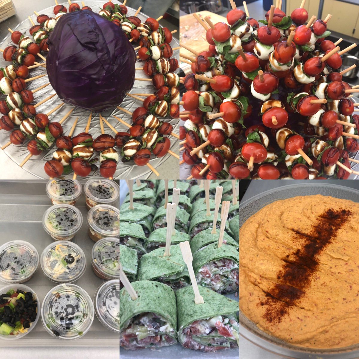 boyntonbucchefs's tweet photo. Caprese Skewers, Greek Salad Pinwheels, Roasted Red Pepper Hummus &amp; Seven Layer Dip is what my students made today for the State of the District event @Prospect tonight! @mycuhsd https://t.co/zpsiorHuWO