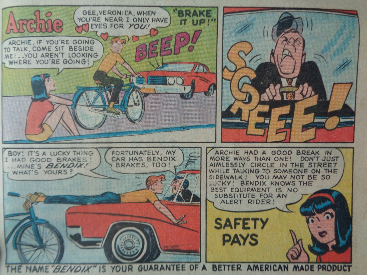 btoandbatbooks's tweet image. Comic Book Ad of Yore:  Archie for Bendix Brakes; art by Harry Lucey #Archie #HarryLucey  (c. 1966)