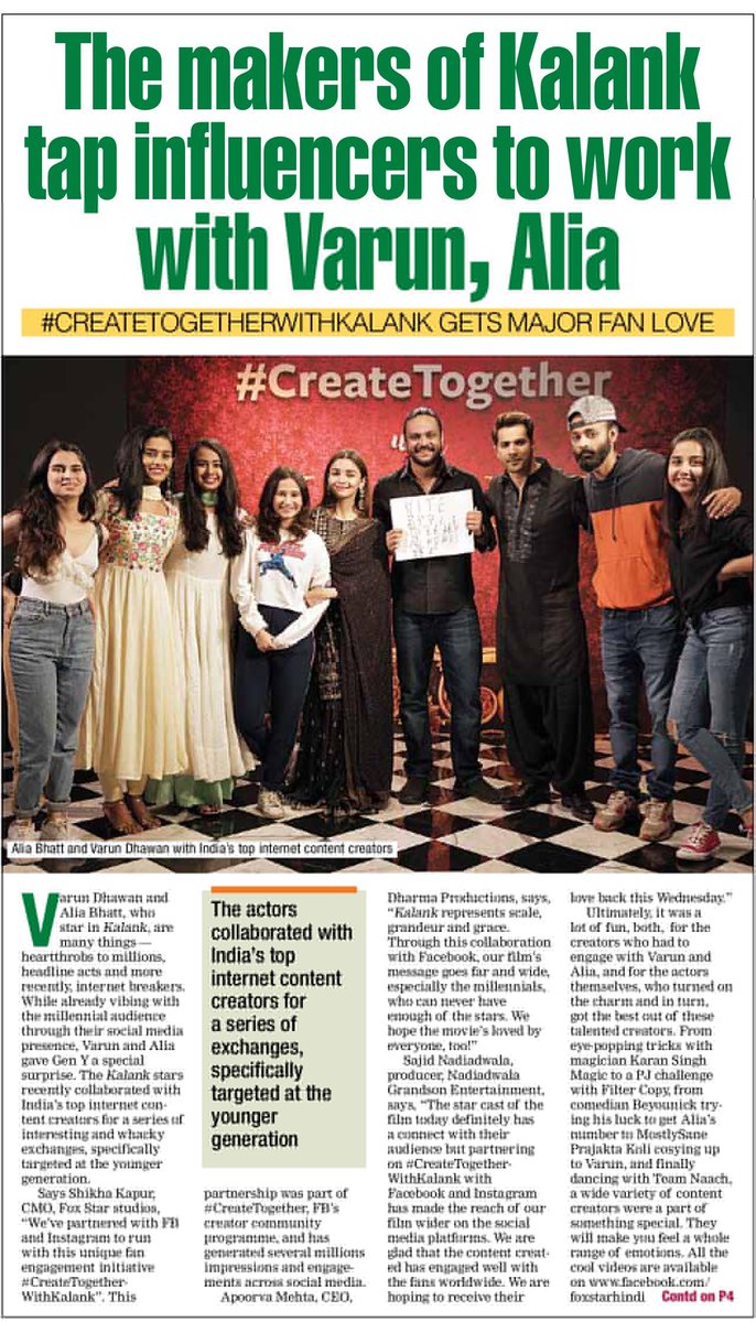 RealFirstBuzz's tweet photo. #CreateTogetherWithKalank: Kalank makers tap influencers to work with Varun_dvn and aliaa08 

#CreateTogetherWithKalank gets major fan love https://t.co/axPLXbCCW9 - Team FirstBuzz #RealFirstBuzz #FirstBuzz #Bollywood #News #BollywoodNews #Actress #BollywoodActress