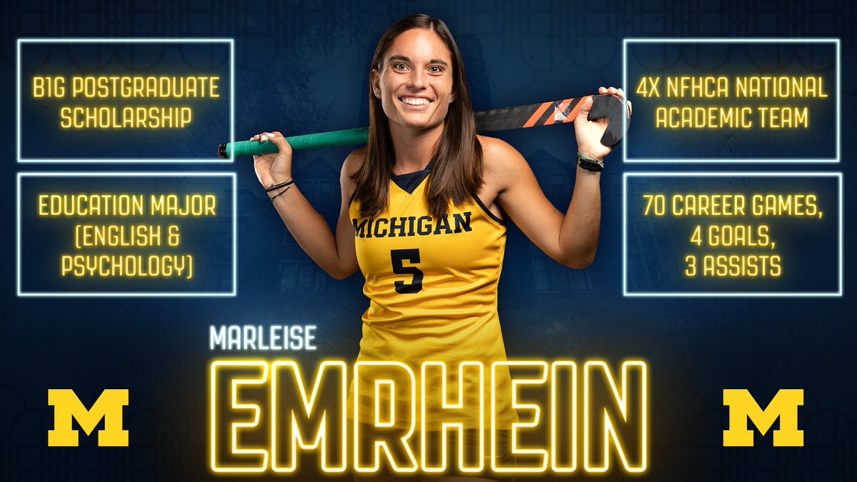 umichfldhockey's tweet photo. Wolverine Marleise Emrhein was named a recipient of the prestigious Big Ten Postgraduate Scholarship tonight. Our program's third in four years! Congrats @MEmrhein5! #GoBlue https://t.co/0cZSGEgmOt