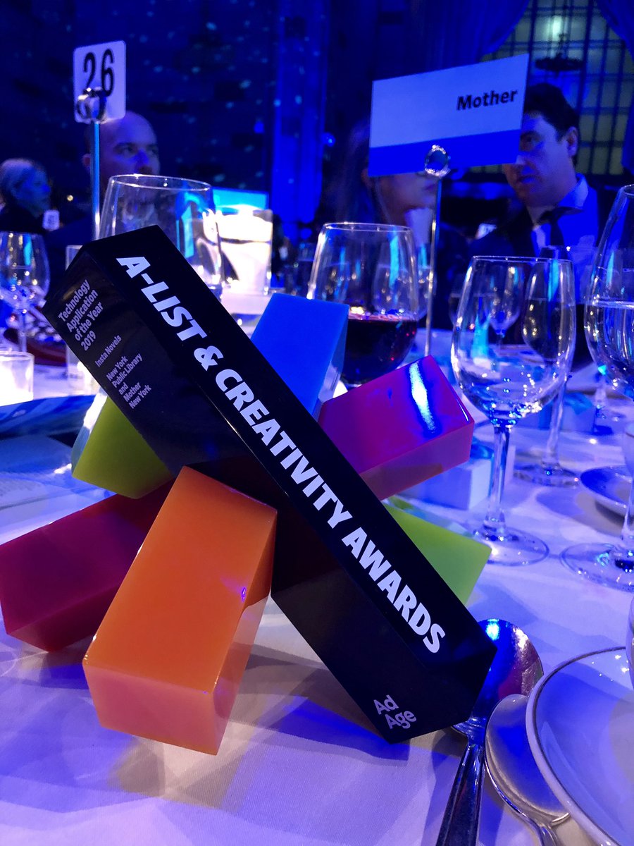 motherny's tweet photo. The pièce de résistance! @adage Tech. Application Of The Year #creativityawards with our friends at @nypl https://t.co/oehlvsJZ66