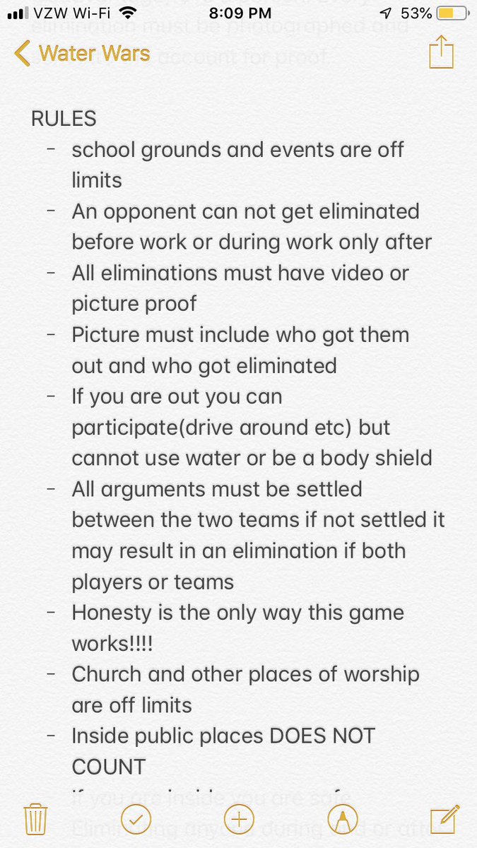 CHSWATERWARS_19's tweet photo. OFFICIAL WATER WARS RULES remeber to send all your team name along with your team members to this account and give money to the people listed below everything is due Thursday and we hope to start next Monday https://t.co/01w7poRHht