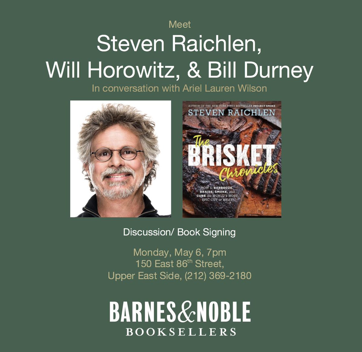Take #brisket to the next level! <a href="/nytimes/">The New York Times</a> bestselling author &amp; host of <a href="/sraichlen/">Steven Raichlen</a>'s #ProjectSmoke will visit to share recipes, tips, and techniques! Joining Steven are <a href="/harryandidas/">Harry & Ida's</a> <a href="/will_horowitz/">Will Horowitz</a>, <a href="/HometownBarBQue/">Hometown Bar-B-Que</a>'s <a href="/BillyDurney/">Billy Durney</a>, &amp; <a href="/ediblemanhattan/">Edible Manhattan</a> editor-in-chief <a href="/ariellauren/">Ariel Lauren Wilson</a>!