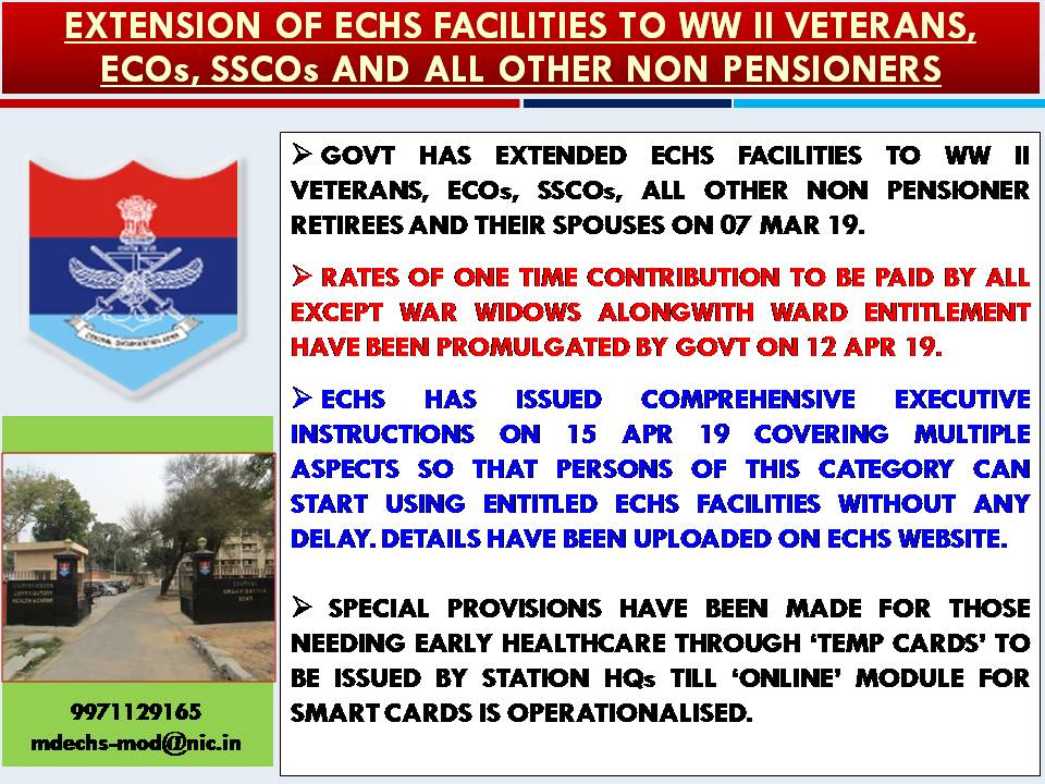 adgpi's tweet photo. #OurVeteransOurPride
Extension of #ECHS facilities from 7 March 2019 to WW II #Veterans, #ECOs #SSCOs and all other Non Pensioner retirees and their spouses.
#सम्मान
#सुविधा
#स्वास्थ्य
#सुरक्षा https://t.co/IrFaK5OBhz