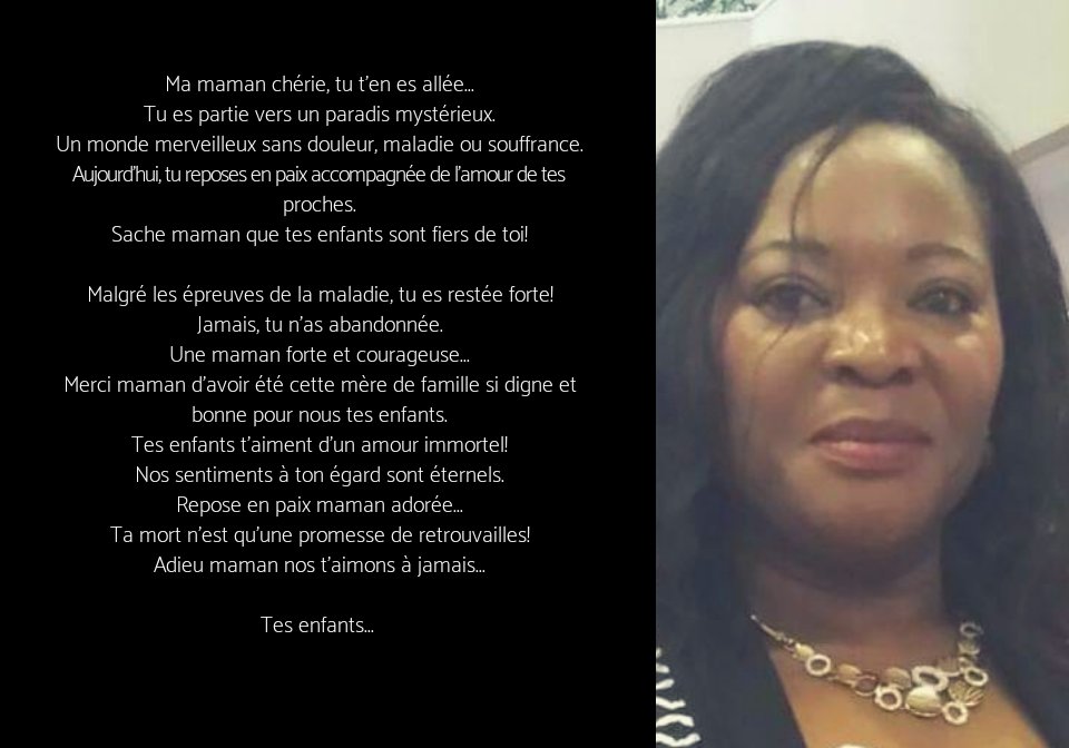 MarcGanao's tweet photo. #Inconsolables, nous le sommes nous tes enfants
#RIP #MamanRosalie... https://t.co/j9uB7h5cK5
