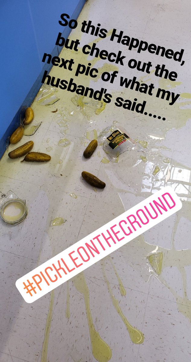 carolp922's tweet photo. So this happened and second pic is my hubs response. @cperrymaddog @lexirae26 #pickle #down #opps #savethepickles #pickleontheground #humor #crazy #hubby #lovehim #dill #sadforthepickles #loveforthepickles https://t.co/KqwwYbN8ft