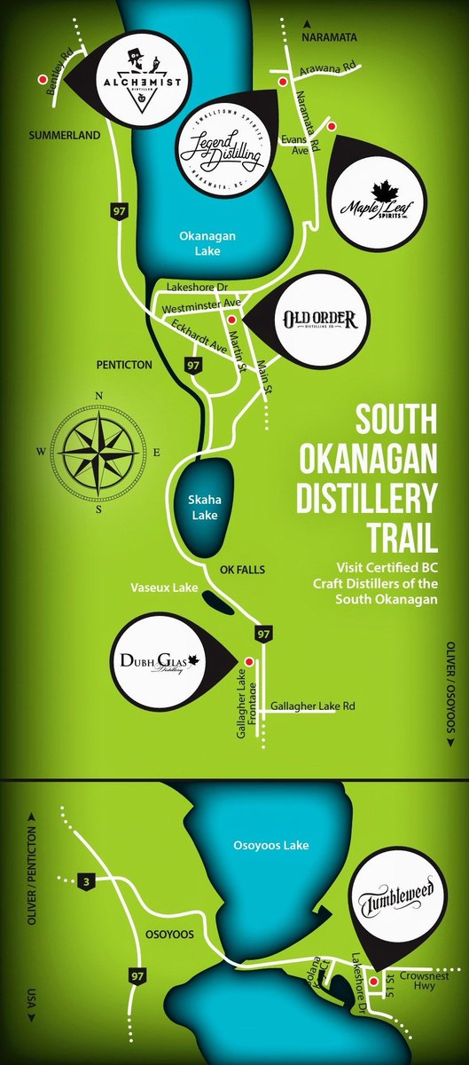 The South Okanagan Distillery Trail of #BCSpirits just got a little bit more enjoyable this year with one more new BC Craft Distillery. Welcome
#AlchemistDistiller! Joining members #LegendDistilling, <a href="/OldOrder_Spirit/">Old Order Distilling Co.</a>, <a href="/mapleleafspirit/">Maple Leaf Spirits</a> and #TumbleweedSpirits