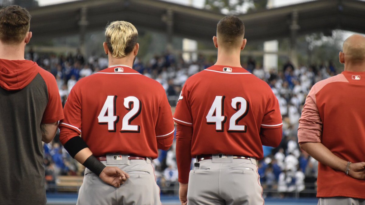 Reds's tweet photo. “Maybe [today] we’ll all wear 42.”

Play ball!

#Jackie42 | #BornToBaseball https://t.co/k6llLkNVdt