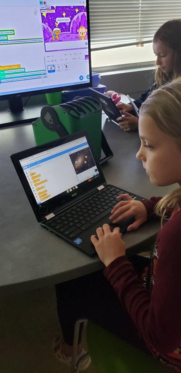 PittsClassroom's tweet photo. Using @scratch the students designed games that would teach other students facts about space. @Carolina_Girl96 #DCSDFUSE #DigitalDreamers #DCSDLevelUP #DCSDIT https://t.co/KUNOucXbfh