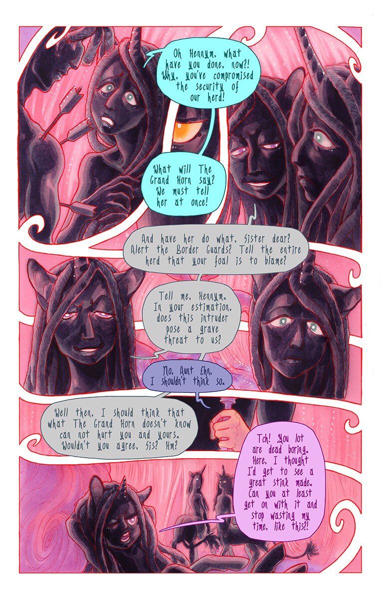 lost honey updated today! i had a lot of fun w this sequence/am in a good mood, so i'll post my latest pages here. time for some magical mums! ?✨?

please do check out the full comic here for lots of centaurs, unicorn taurs, magic, monsters & more :3

https://t.co/ArQ2zCwKxm 