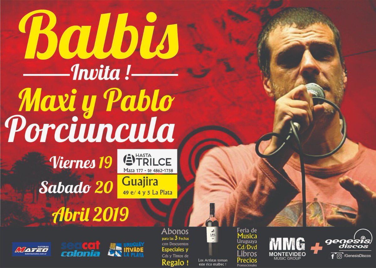 <a href="/ale_balbis/">BALBIS</a> Invita!

El viernes 19 y sábado 20 Ale Balbis, Maxi y Pablo Porciuncula en <a href="/GuajiraArteyCoc/">Guajira ArteyCocina</a> 

No te pierdas a las mejores voces del carnaval en La Plata!
Anticipadas en <a href="/GenesisDiscos/">Genesis Discos</a>