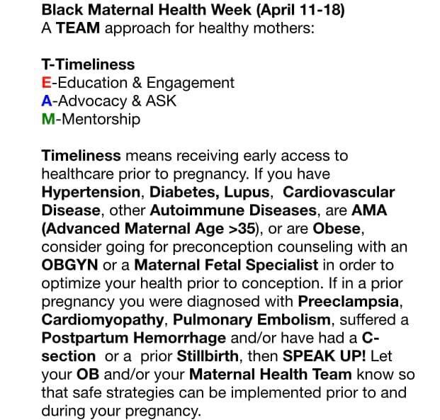 Black Maternal Health Week continues and as an OB, I am committed to fighting the disparities in maternal care! 

#BlackMaternalHealthWeek 
#BlackMaternalMortality 
#BlackMamasMatter 
#mochaob
