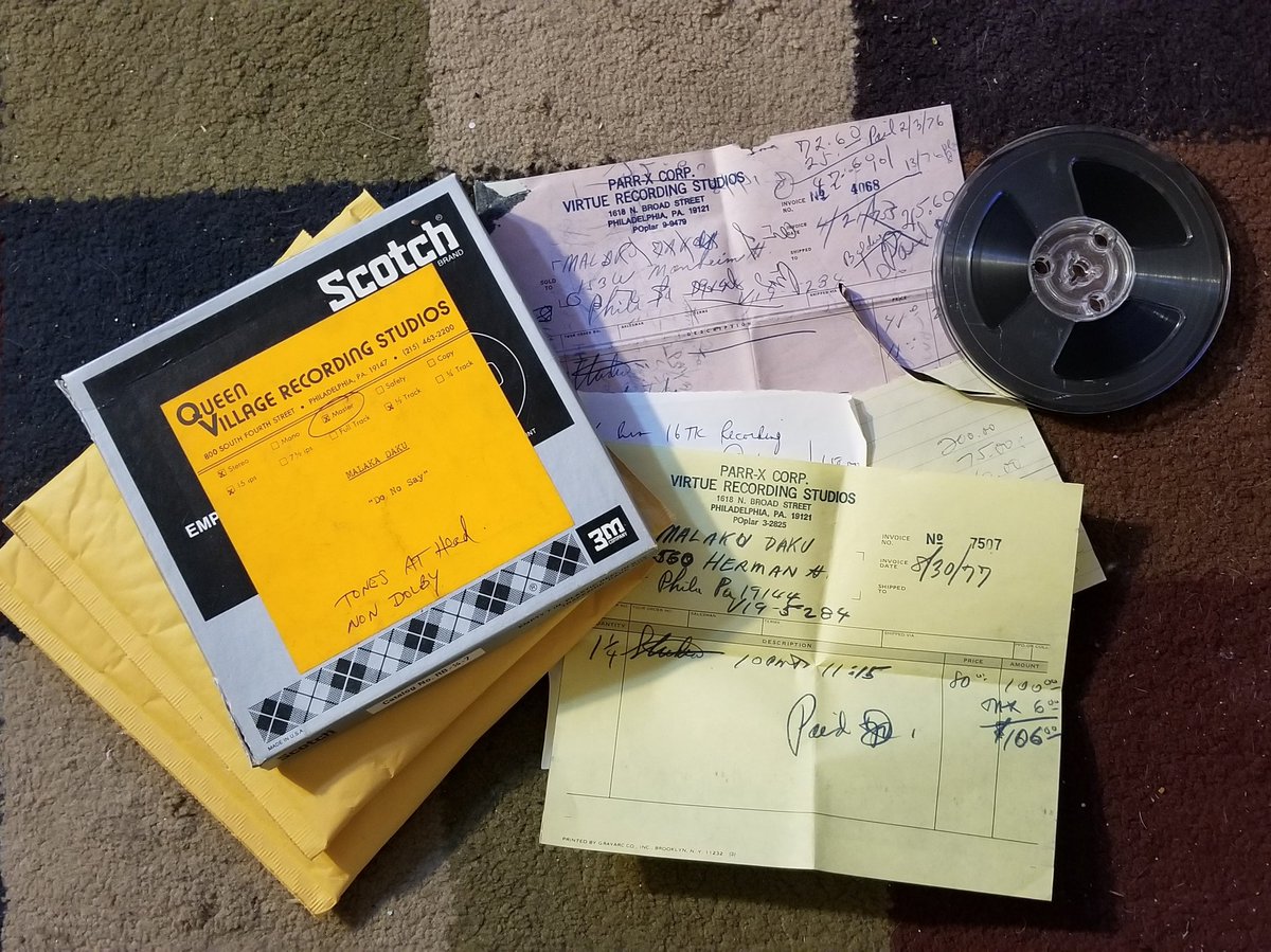 bioswoof's tweet photo. Current restoration/edit/remastering project of some vintage Malaka Daku studio masters for re-release on LP. Original masters are from Queen Village Recording Studios, PA, 08/30/1977. #hifi #reeltoreel #remaster #15ips #technics #rerelease https://t.co/D316HUlnYE