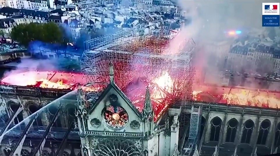FrAquinasOP's tweet photo. The 800 year-old stone vaulting of Notre Dame worked as designed. Amazing. The wooden roof went up like a tinderbox, but the embers were caught by the vaulting just beneath, with very little of it giving way, preserving the interior below. #NotreDameCathedral https://t.co/JJg7kzTatr