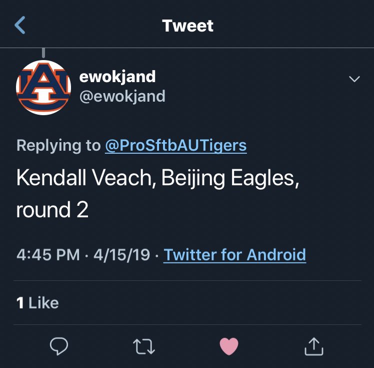 ProSftbAUTigers's tweet photo. .@ewokjand and @DonMartukovich who both correctly picked Kendall Veach to the Beijing Eagles in the 2nd round! Will be sending you a direct message soon! Congrats! WAR EAGLE!! #WarDamnPros https://t.co/95X7BydQHK
