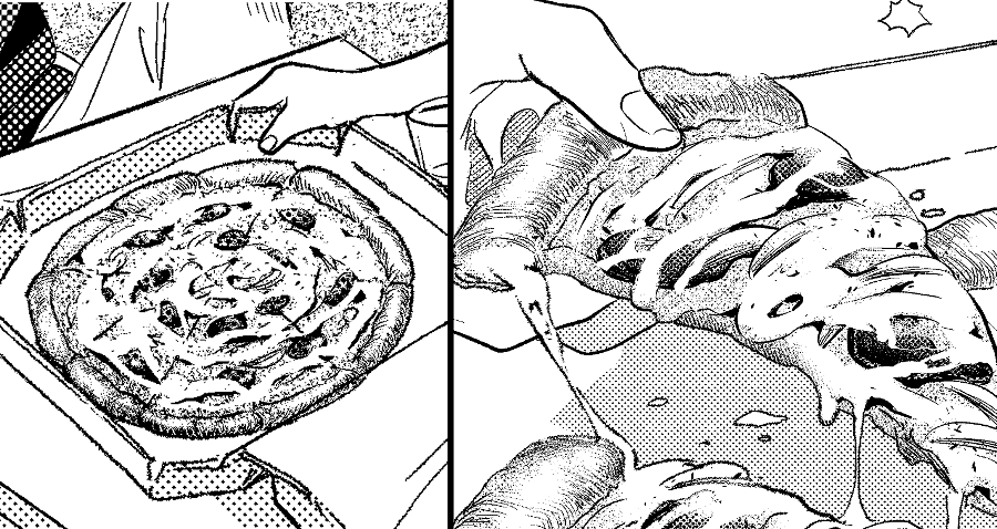 おまだか５話の渾身のピザ作画を見てくれ…✍️