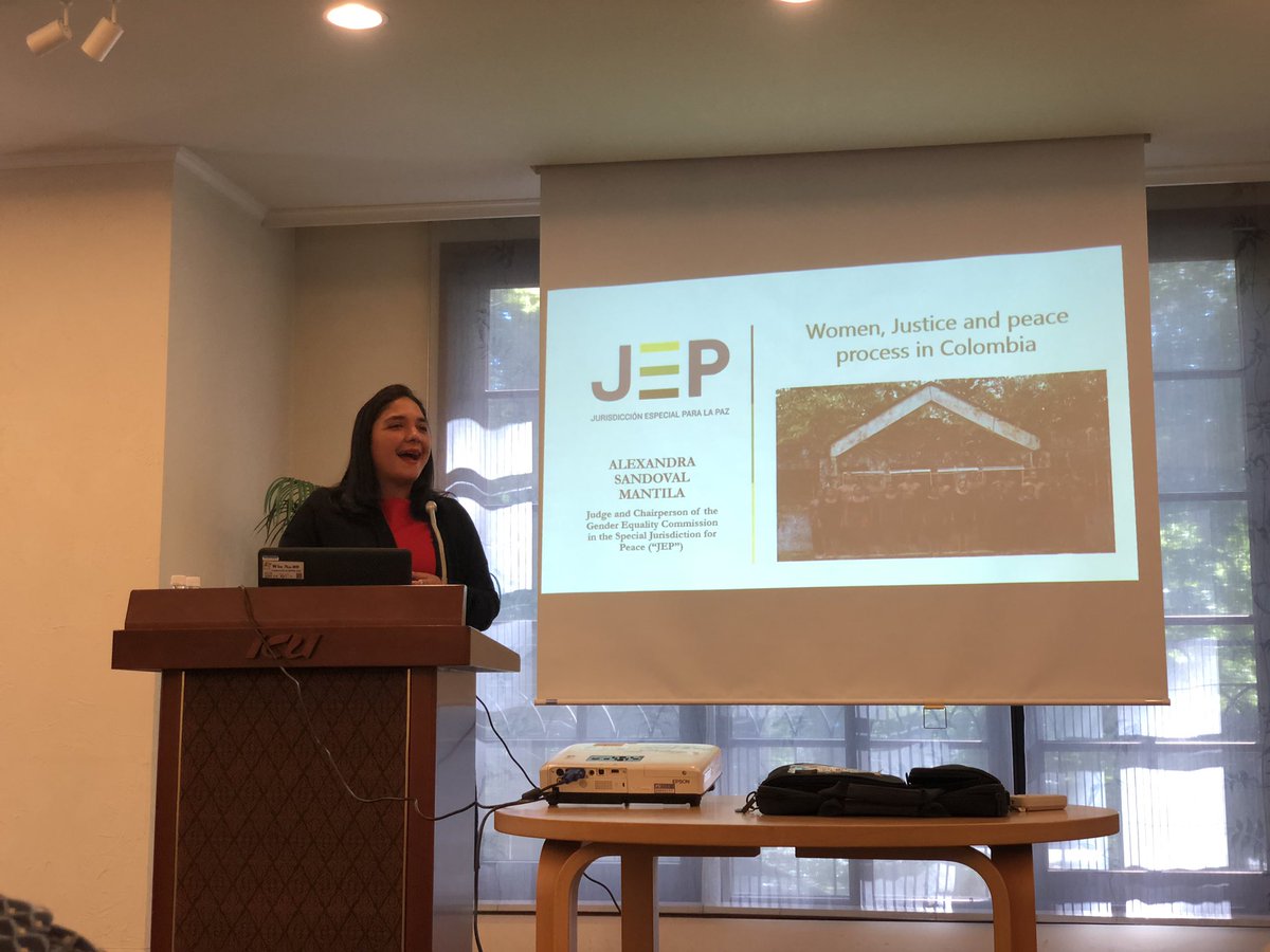 AdPacem_ICU's tweet photo. Happening now, speaker Alexandria Sandoval Mantila, intro speech about Colombia’s situation about women, justice and peace https://t.co/CaSXAYce8r