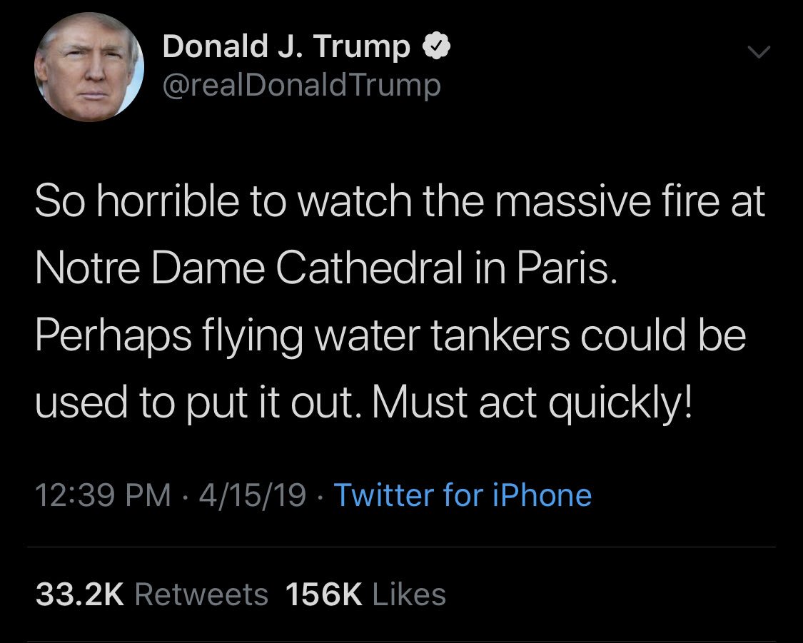 AE_Hines's tweet photo. I would like to personally apologize to France on behalf of our president. And I would also like to say that I truly am devastated to hear about what is happening. My thought and prayers are with your country #NotreDameFire #NotreDamedeParis #IgnoreTrump https://t.co/dDq7dBbgys