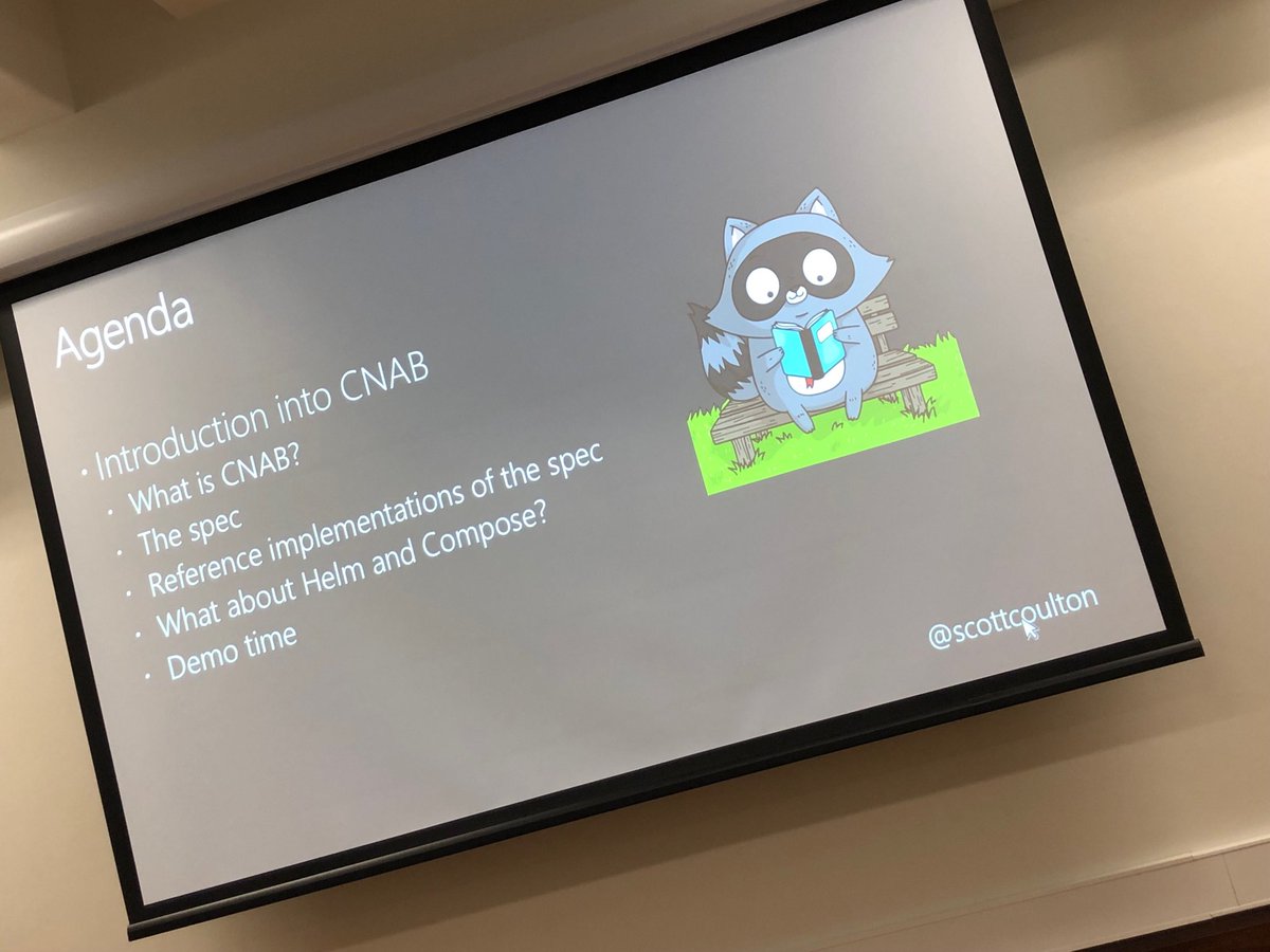 Cloud native app bundles (CNAB) revealed by ⁦<a href="/scottcoulton/">scottyc</a>⁩ ! #dockercaptain #awesomeness ⁦<a href="/meetupmadness/">Meetup Madness is now BeerOpsHQ</a>⁩