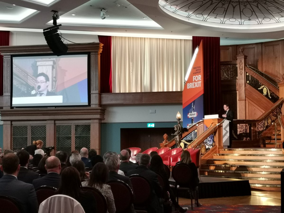 Inter_Trade's tweet photo. Full House now as John Campbell welcomes delegates. Slido poll Q1 confirms that the majority of attendees are B) Intending to prepare for brexit before Oct deadline. @IoDNI @InvestNI @FSB_NI @NIChamber @JP_Biz https://t.co/5GSMMBmNrn