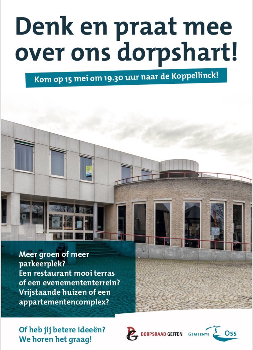 Jouw kans om mee te denken en te praten over het dorpshart van Geffen! Zorg datje erbij bent!