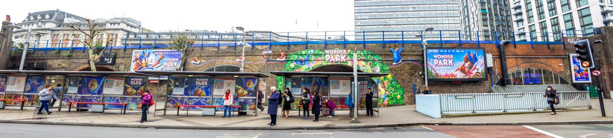 kineticwwUK's tweet photo. Last week we dominated Waterloo's exterior for the launch of @wonderparkmovie, adding to the domination with vinyl arches & new bus wraps ✨ https://t.co/yeE6QefiyU