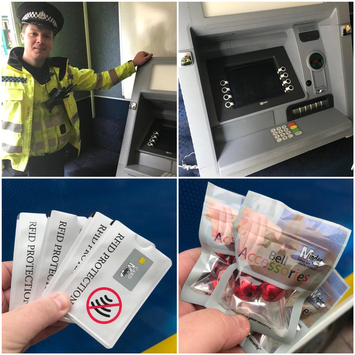 PSOSStirling's tweet photo. Community officers have deployed the mobile police office in Port Street Stirling to provide advice about ATM scams &amp; what to look out for to prevent your money from being stolen.  They also have card wallets to protect your contactless cards &amp; purse bells #ShutOutScammers https://t.co/BcP4pShZDE