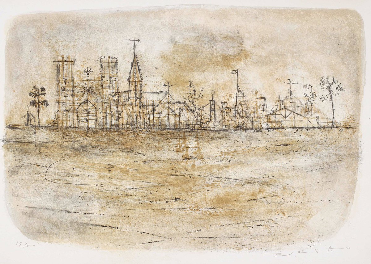 beyondchinatown's tweet photo. Three lithographs and paintings of #NotreDameCathedral by Chinese-French painter Zao Wou-Ki done in the early 1950s https://t.co/1cuJuFeWtR