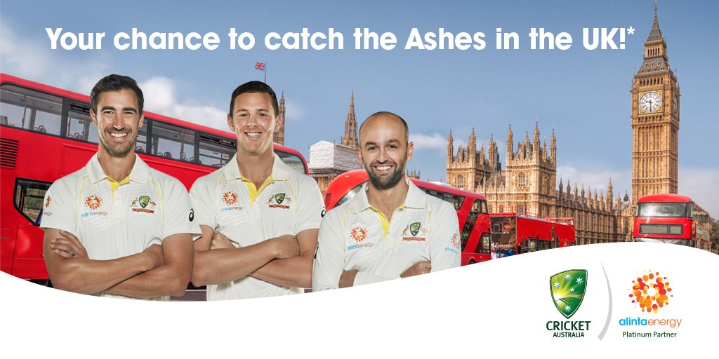 Don't miss your chance to score an Ashes UK trip! 🙌
We're offering 5 lucky customers the opportunity to visit London from 11th - 17th September 2019 for the final Ashes Test. 🏏🏆

If you haven't already, enter now at bit.ly/2UdN6yt
cricket.com.au  <a href="/CricketAus/">Cricket Australia</a>