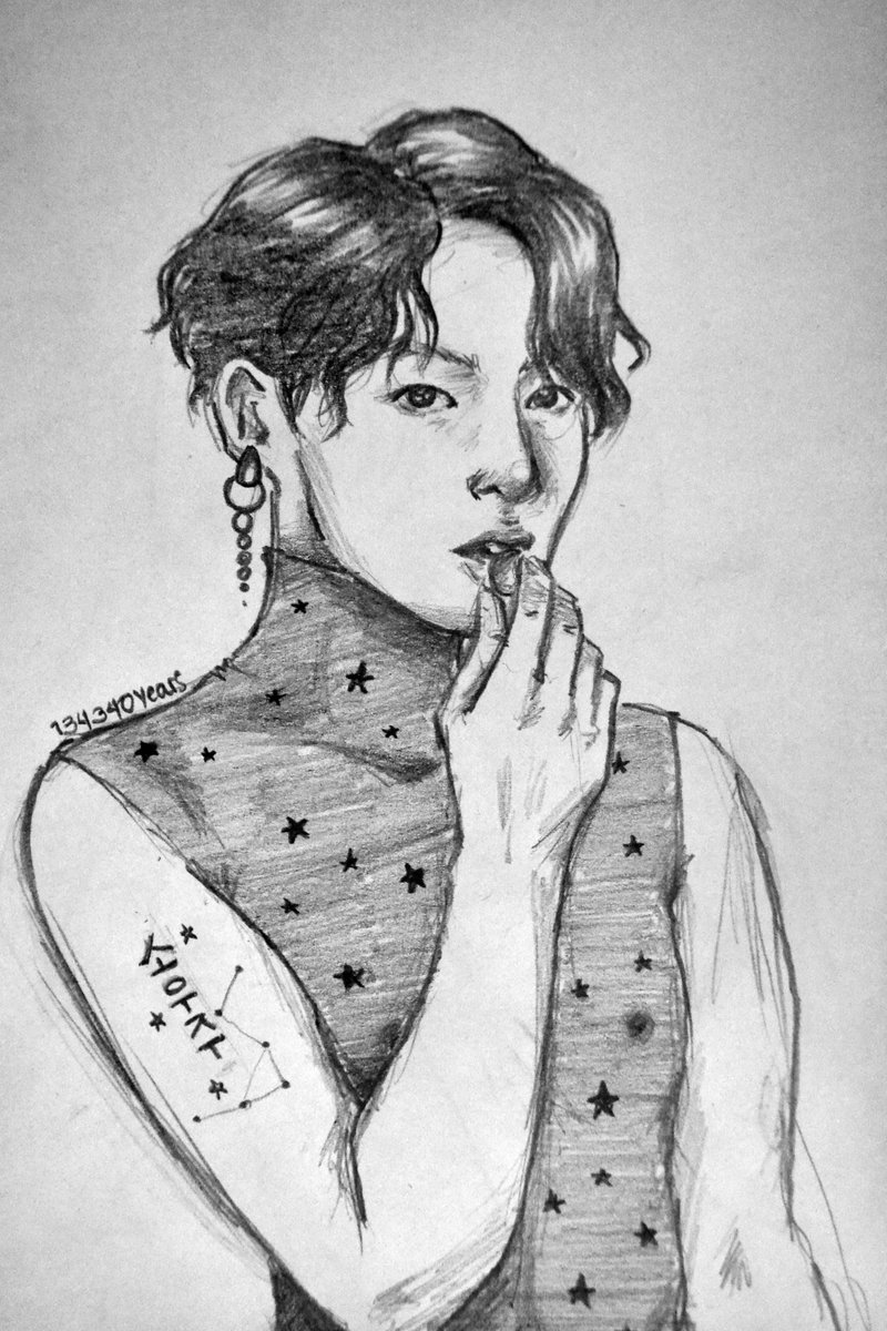 20190414 / day 104(let's pretend i'm not 3 days late) so 20190405 Jungkook made an impact on me, therefore i'll draw him with that hair from now on. thanks for understanding. (also, sheer clothing is so pretty?) @BTS_twt  #btsfanart